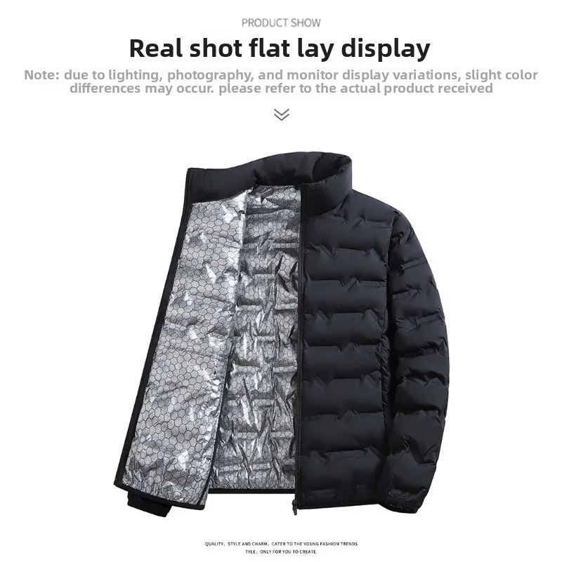 LEOSOXS-Men's outerwear made of graphene material, warm and casual, lightweight stand up collar, winter casual warm top
