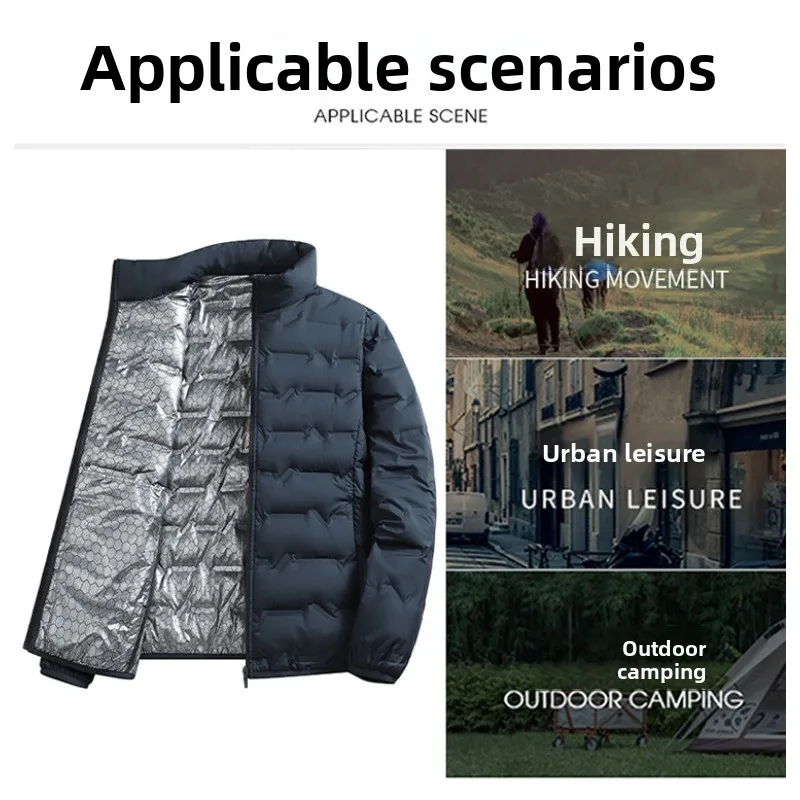 LEOSOXS-Men's outerwear made of graphene material, warm and casual, lightweight stand up collar, winter casual warm top