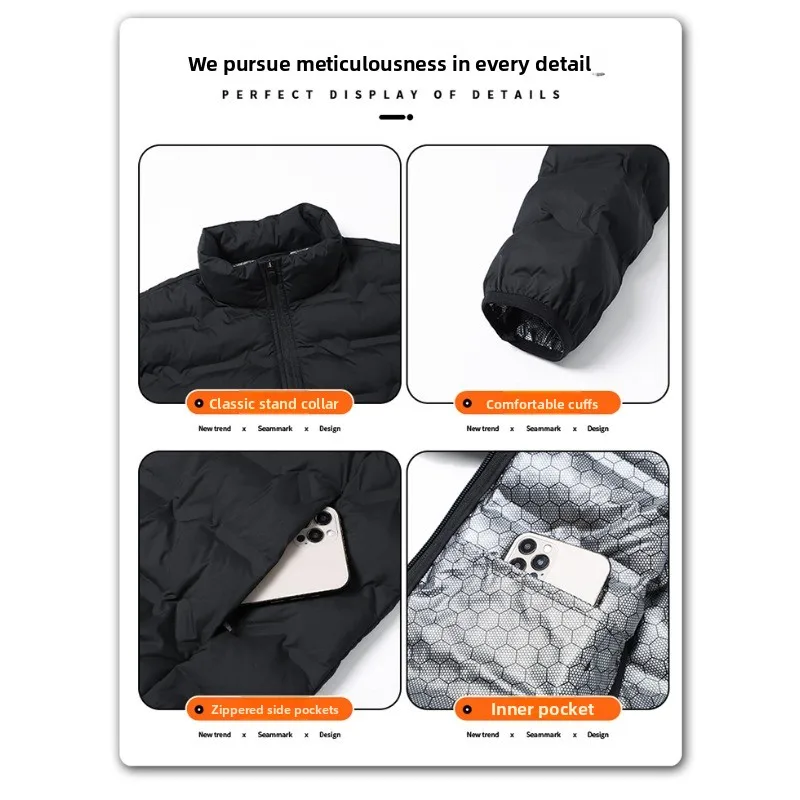 LEOSOXS-Men's outerwear made of graphene material, warm and casual, lightweight stand up collar, winter casual warm top