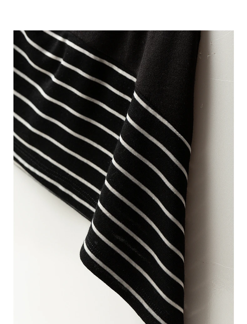 TOYOUTH Women Wool Blend T-Shirts 2026 Spring New Black Slim Fit Striped Asymmetric Hem Blouses