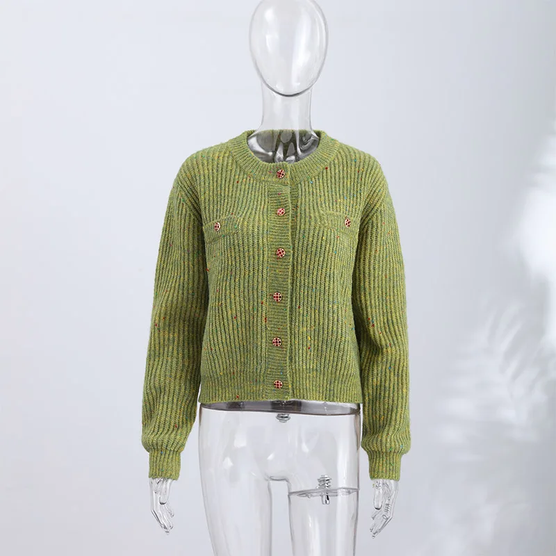 Knitted Jacquard Cardigans 2026 Autumn New Female Casual Stand Collar Full Sleeve Sweater Coats Women's Loose Printing Knitwear