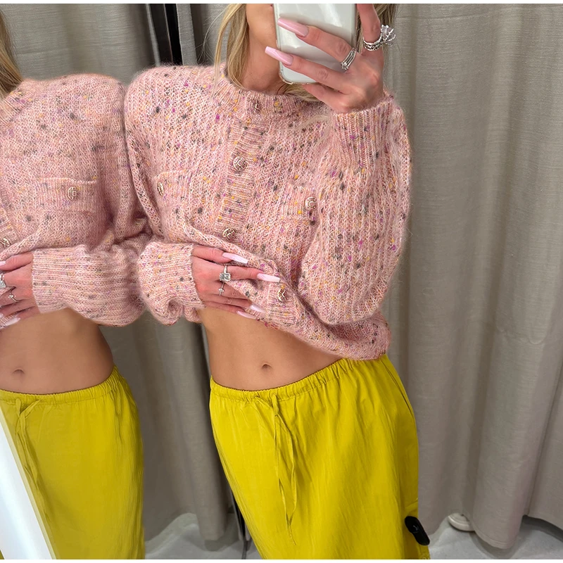 Knitted Jacquard Cardigans 2026 Autumn New Female Casual Stand Collar Full Sleeve Sweater Coats Women's Loose Printing Knitwear
