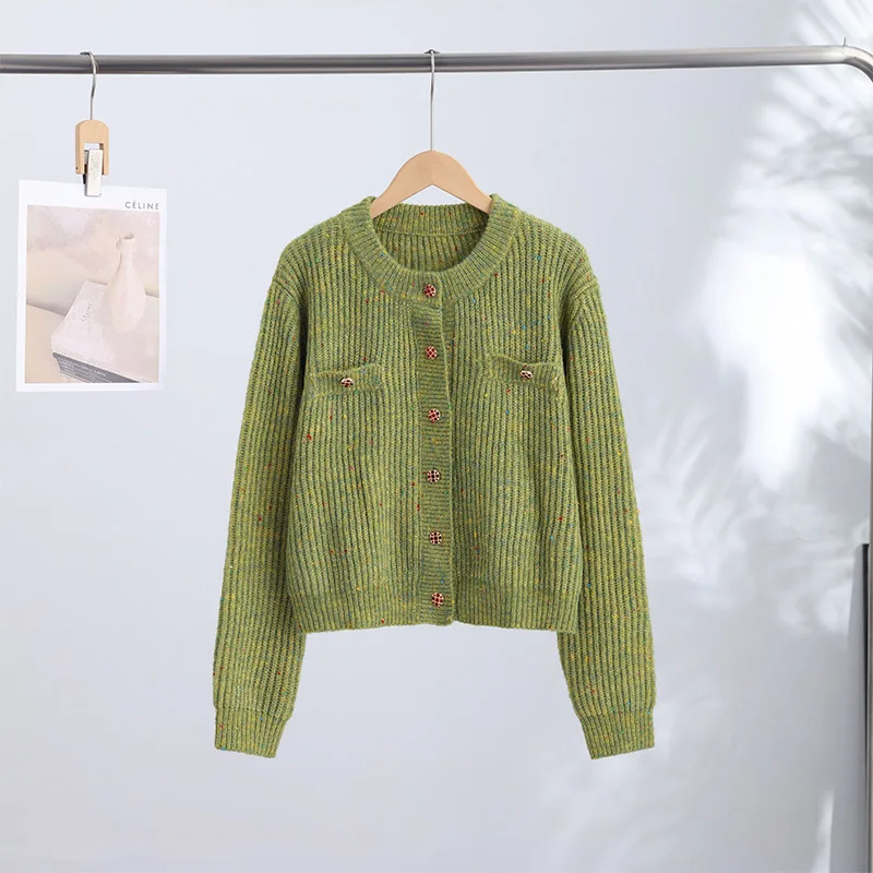 Knitted Jacquard Cardigans 2026 Autumn New Female Casual Stand Collar Full Sleeve Sweater Coats Women's Loose Printing Knitwear