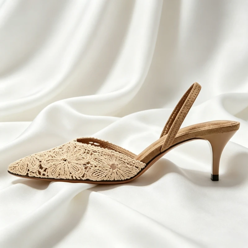 Luxury Embroidered Woven Slingback Heels for Women High-quality Faux Suede Stiletto Sandals Elegant Pointed-toe Designer Shoes