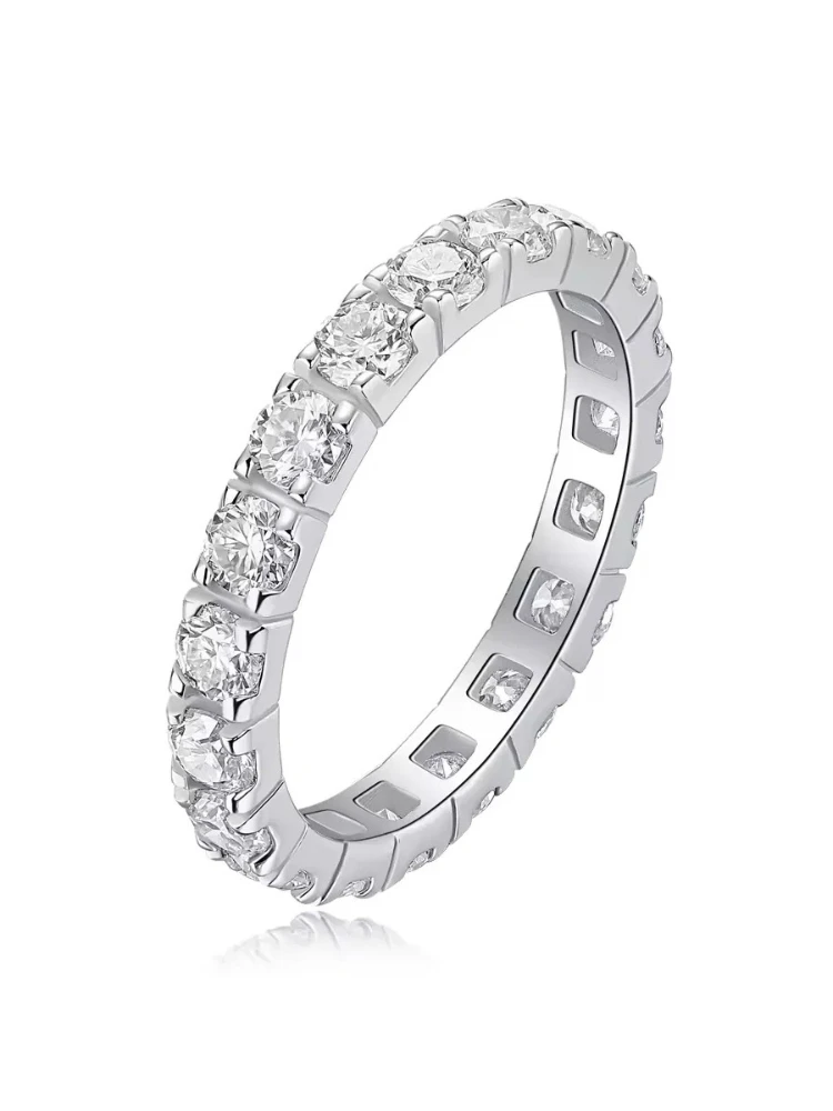 Real White Circular Moissanite Diamond Fashion Simple Wedding Band Ring for Women's Daily Wear Fashioned Trendy Jewelry
