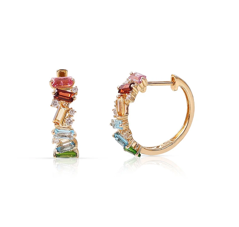 Unique Light Luxury Summer Fine Jewelry Designer Plata 925 Sterling Silver Rainbow Colors Zircon Hoop Earrings for Girls