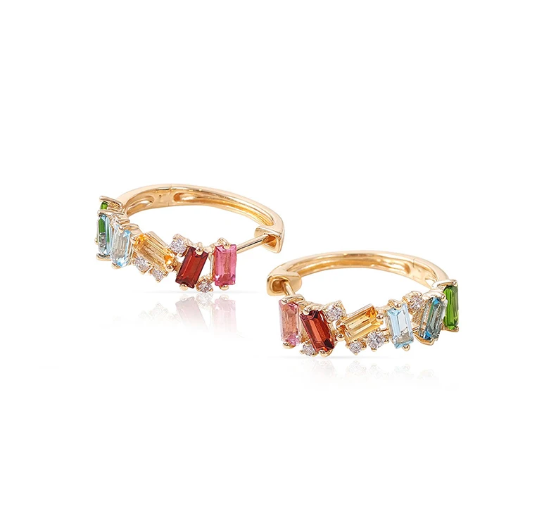 Unique Light Luxury Summer Fine Jewelry Designer Plata 925 Sterling Silver Rainbow Colors Zircon Hoop Earrings for Girls