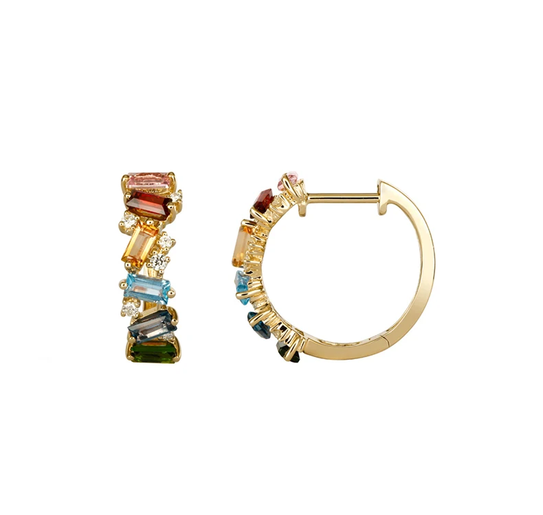 Unique Light Luxury Summer Fine Jewelry Designer Plata 925 Sterling Silver Rainbow Colors Zircon Hoop Earrings for Girls