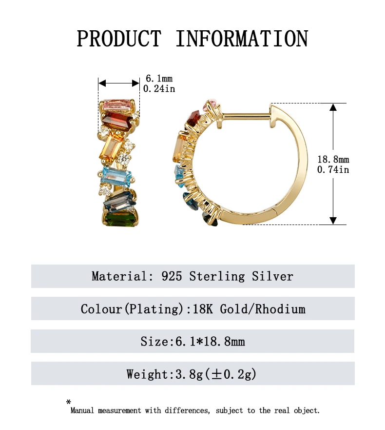 Unique Light Luxury Summer Fine Jewelry Designer Plata 925 Sterling Silver Rainbow Colors Zircon Hoop Earrings for Girls