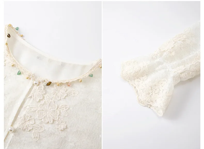 VIMLY Apricot Lace Blouse Women 2026 Spring New O-Neck Floral Embroidery Scallop Hem Top French Style Elegant Casual Shirt A5236