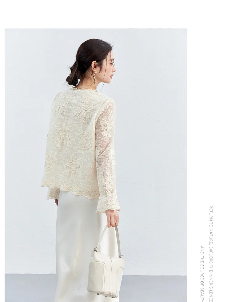 VIMLY Apricot Lace Blouse Women 2026 Spring New O-Neck Floral Embroidery Scallop Hem Top French Style Elegant Casual Shirt A5236