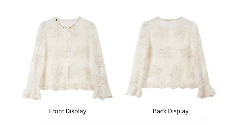 VIMLY Apricot Lace Blouse Women 2026 Spring New O-Neck Floral Embroidery Scallop Hem Top French Style Elegant Casual Shirt A5236