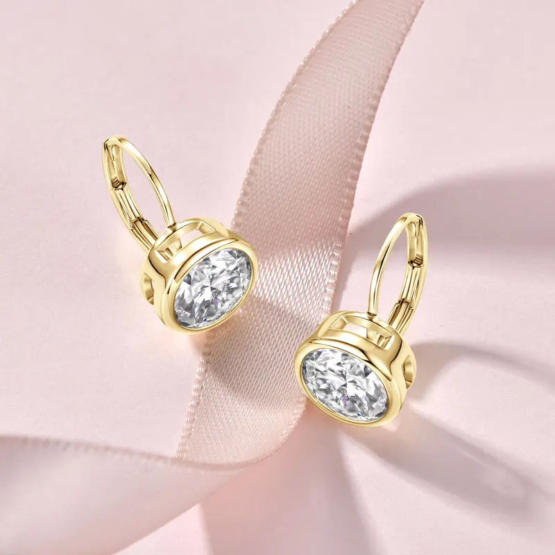 Lnkry 5MM/6.5MM/8MM Moissanite Hoop Earring 14k Gold-Filled Sparling Lab Diamond Leverback Earrings for Women Gift