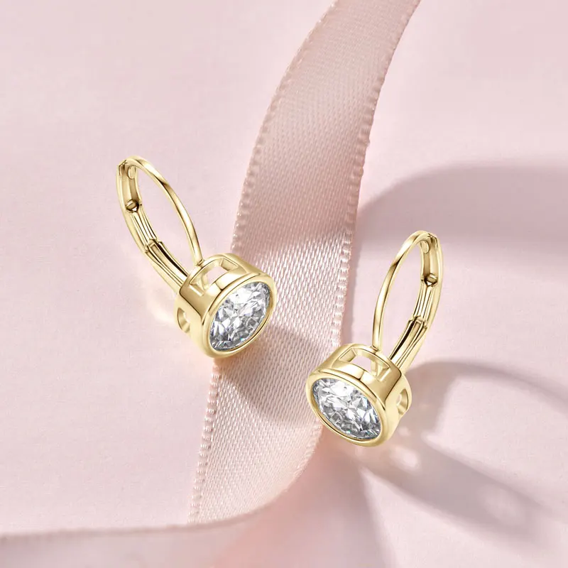 Lnkry 5MM/6.5MM/8MM Moissanite Hoop Earring 14k Gold-Filled Sparling Lab Diamond Leverback Earrings for Women Gift