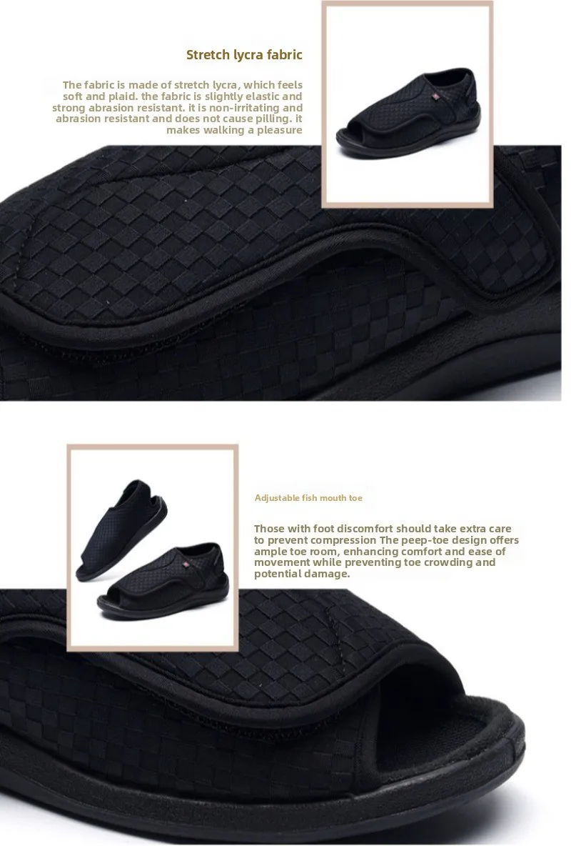 Women Men Diabetic Slippers Extra Wide Diabetic Shoes Adjustable Closure Sandals for Swollen Feet for Indoor