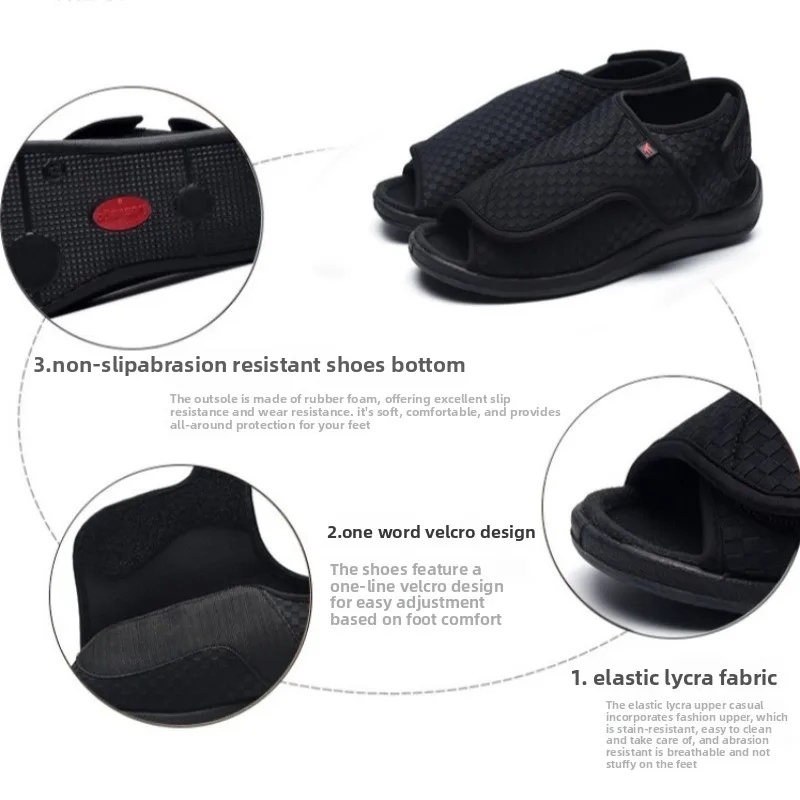 Women Men Diabetic Slippers Extra Wide Diabetic Shoes Adjustable Closure Sandals for Swollen Feet for Indoor
