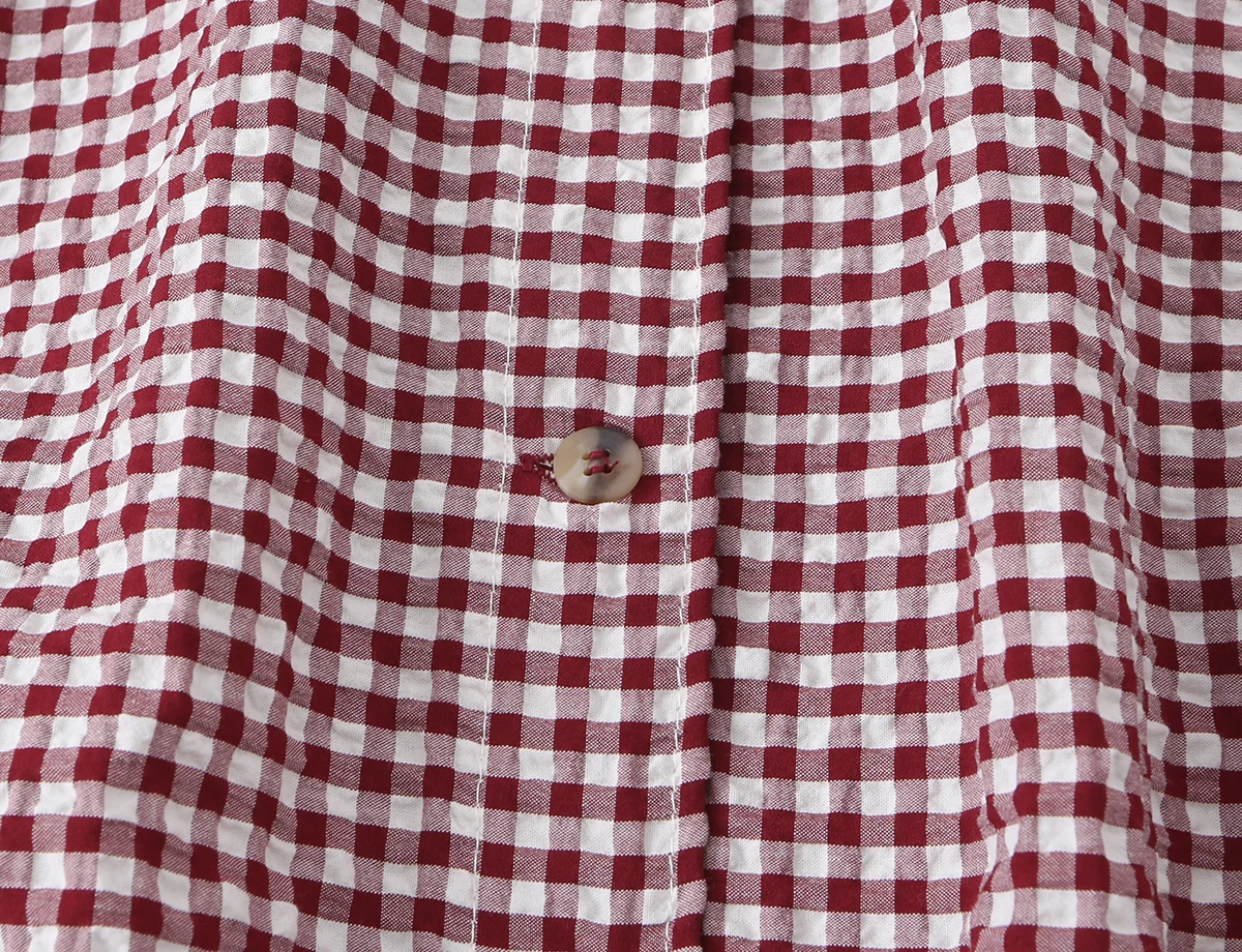 BSAY New Ladies Cropped Gingham Plaid Outerwear Stand Collar Long Puff Sleeve Button Up Drawstring Hem Casual Loose Check Jacket