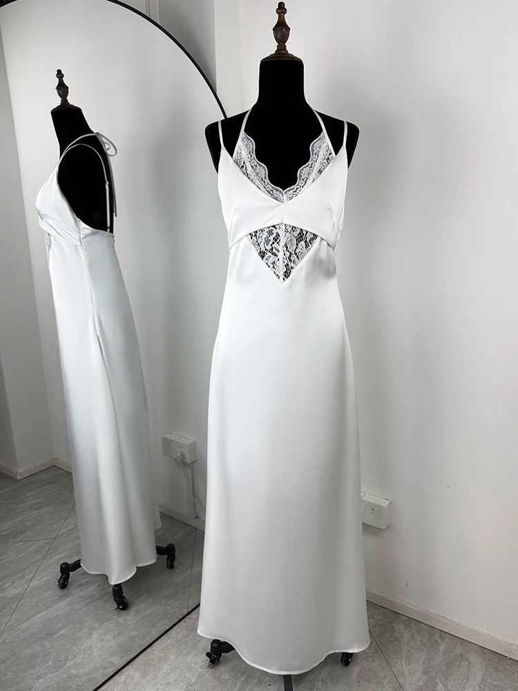 Tuularose Fashion Lace Dress Women Sexy Sleeveless Hollow Out Backless High-Waisted Patchwork Dress Elegant Luxury Evening Dress