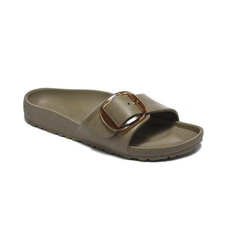 Summer Fashion Women's Flat Sandals with One Strap, EVA Large Buckle Flat Sandals, Versatile Outdoor Beach Shoes