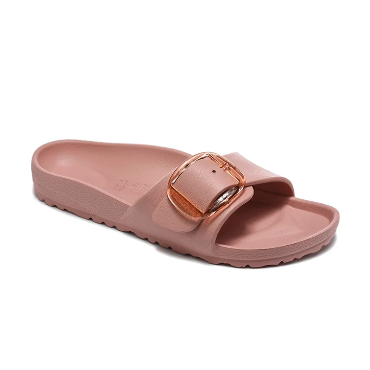 Summer Fashion Women's Flat Sandals with One Strap, EVA Large Buckle Flat Sandals, Versatile Outdoor Beach Shoes