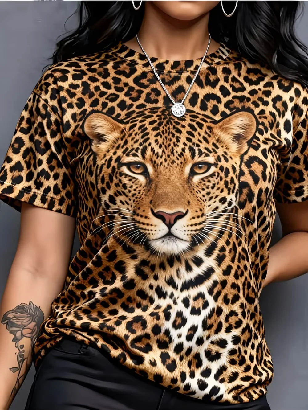 Leopard Print Women's T-Shirt Short Sleeved Tops Summer Casual Women's Crew-Neck Y2k Clothes T-Shirt Outdoor Street Elegant Top