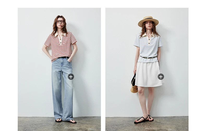 TOYOUTH Women's T-Shirt 2026 Summer New Hollow Stripe Color Block Polo Collar Nautical Top, Loose Fit Vintage Tee