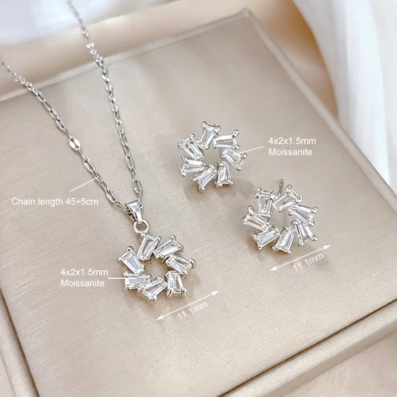 OXTAO Certified Moissanite Jewelry Set For Women 14K Gold Filled D VVS1 Moissanite Earrings Pendant Necklace Bracelet Set Gift