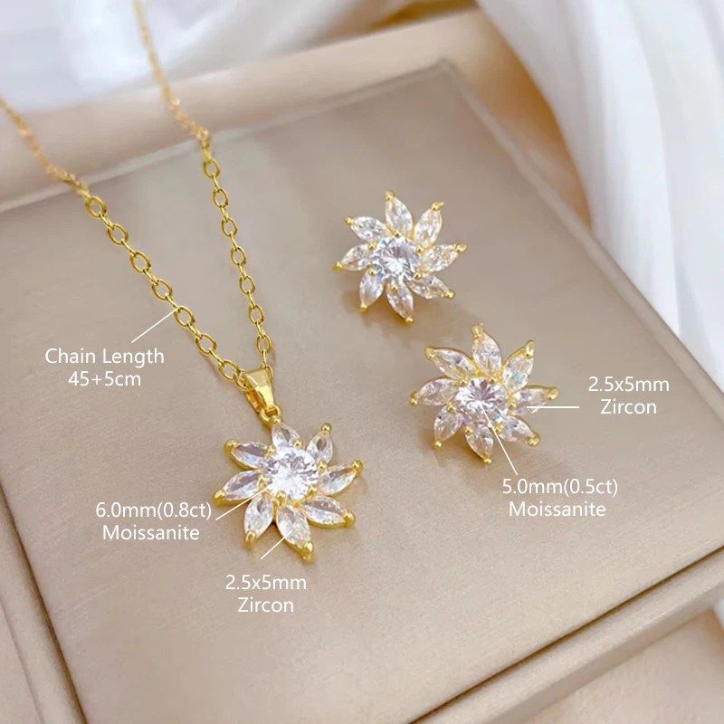 OXTAO Certified Moissanite Jewelry Set For Women 14K Gold Filled D VVS1 Moissanite Earrings Pendant Necklace Bracelet Set Gift