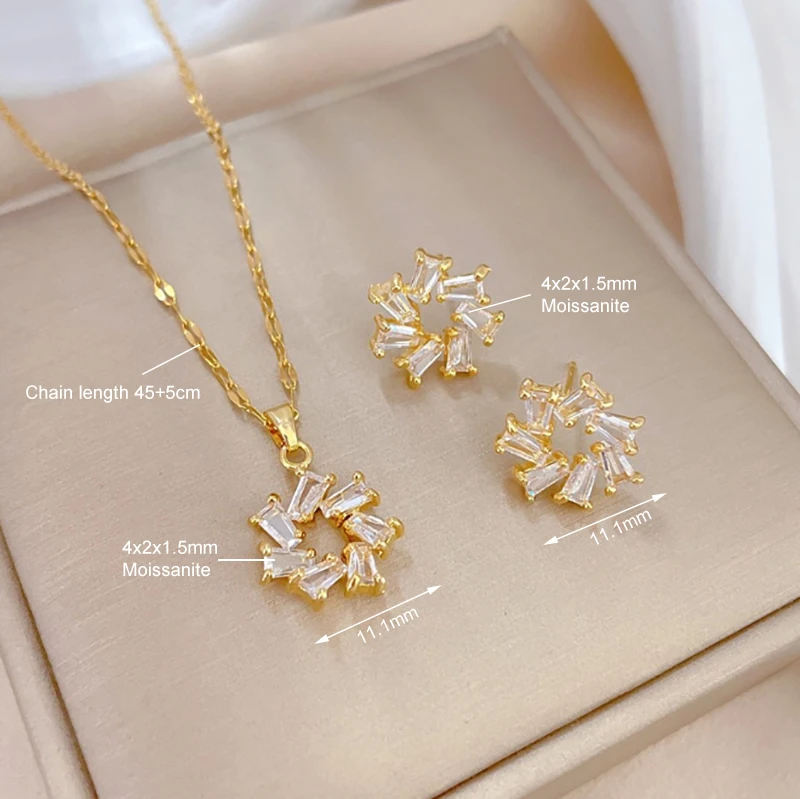 OXTAO Certified Moissanite Jewelry Set For Women 14K Gold Filled D VVS1 Moissanite Earrings Pendant Necklace Bracelet Set Gift
