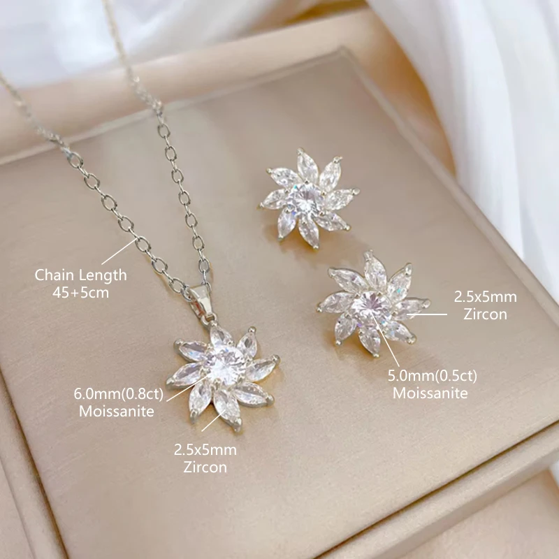 OXTAO Certified Moissanite Jewelry Set For Women 14K Gold Filled D VVS1 Moissanite Earrings Pendant Necklace Bracelet Set Gift