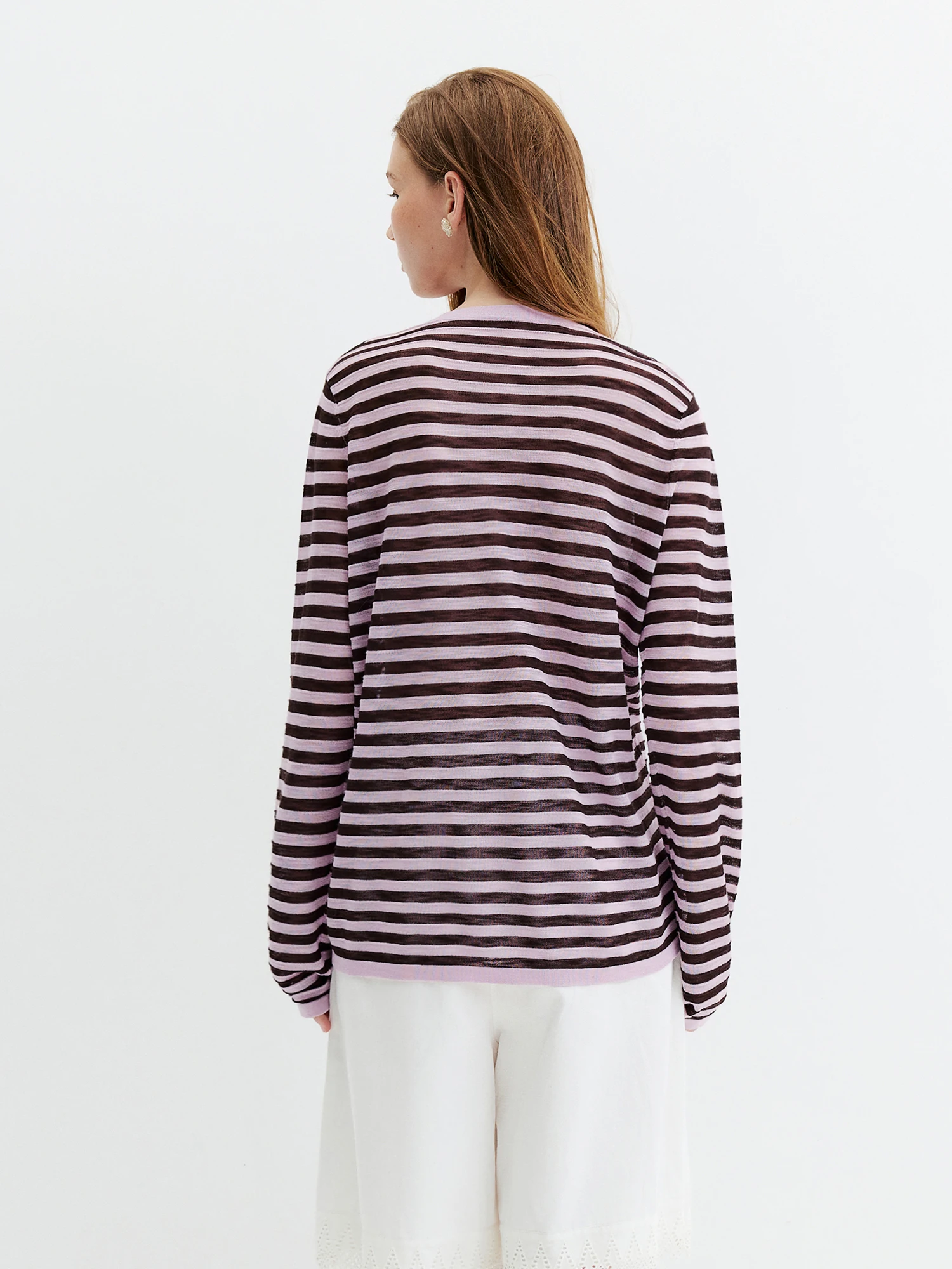 FSLE Striped T-shirt Long-sleeved Cover-up Women's 2026 Summer and Autumn New Style Half-open Knitted Top Loose Leisure