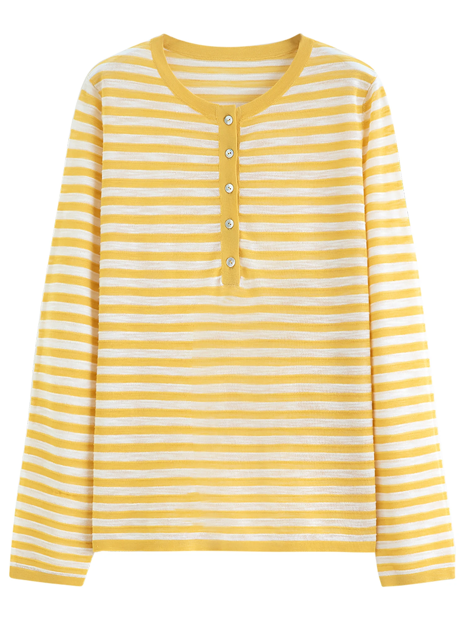 FSLE Striped T-shirt Long-sleeved Cover-up Women's 2026 Summer and Autumn New Style Half-open Knitted Top Loose Leisure