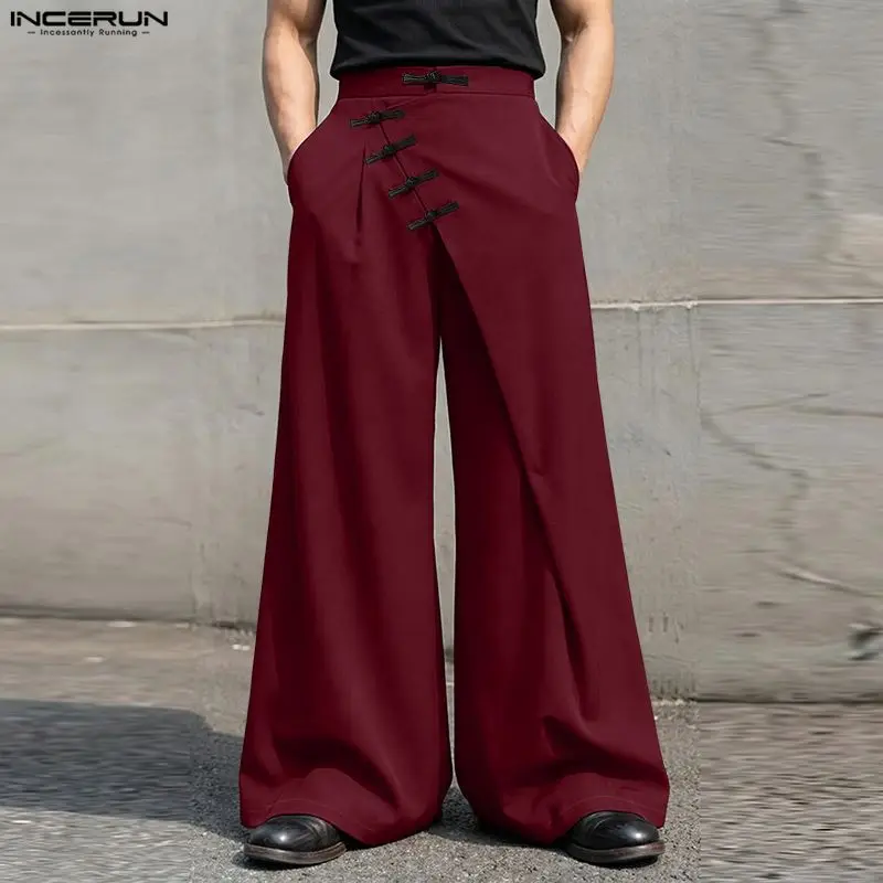 INCERUN Men Wide Leg Pants Patchwork Button Joggers Casual Trousers Man Streetwear 2026 Fashion Long Pants For Man Pantalones