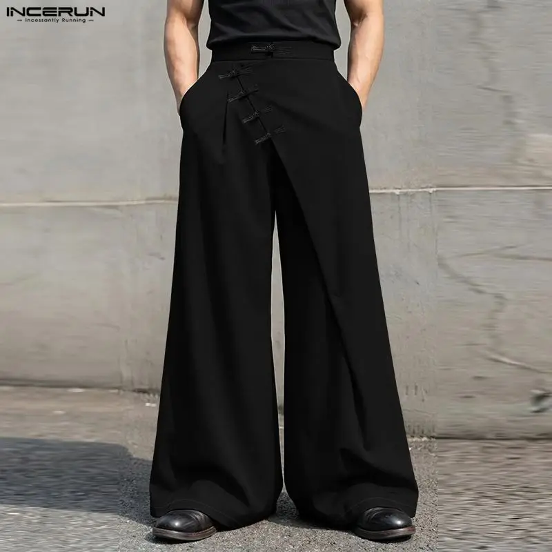 INCERUN Men Wide Leg Pants Patchwork Button Joggers Casual Trousers Man Streetwear 2026 Fashion Long Pants For Man Pantalones