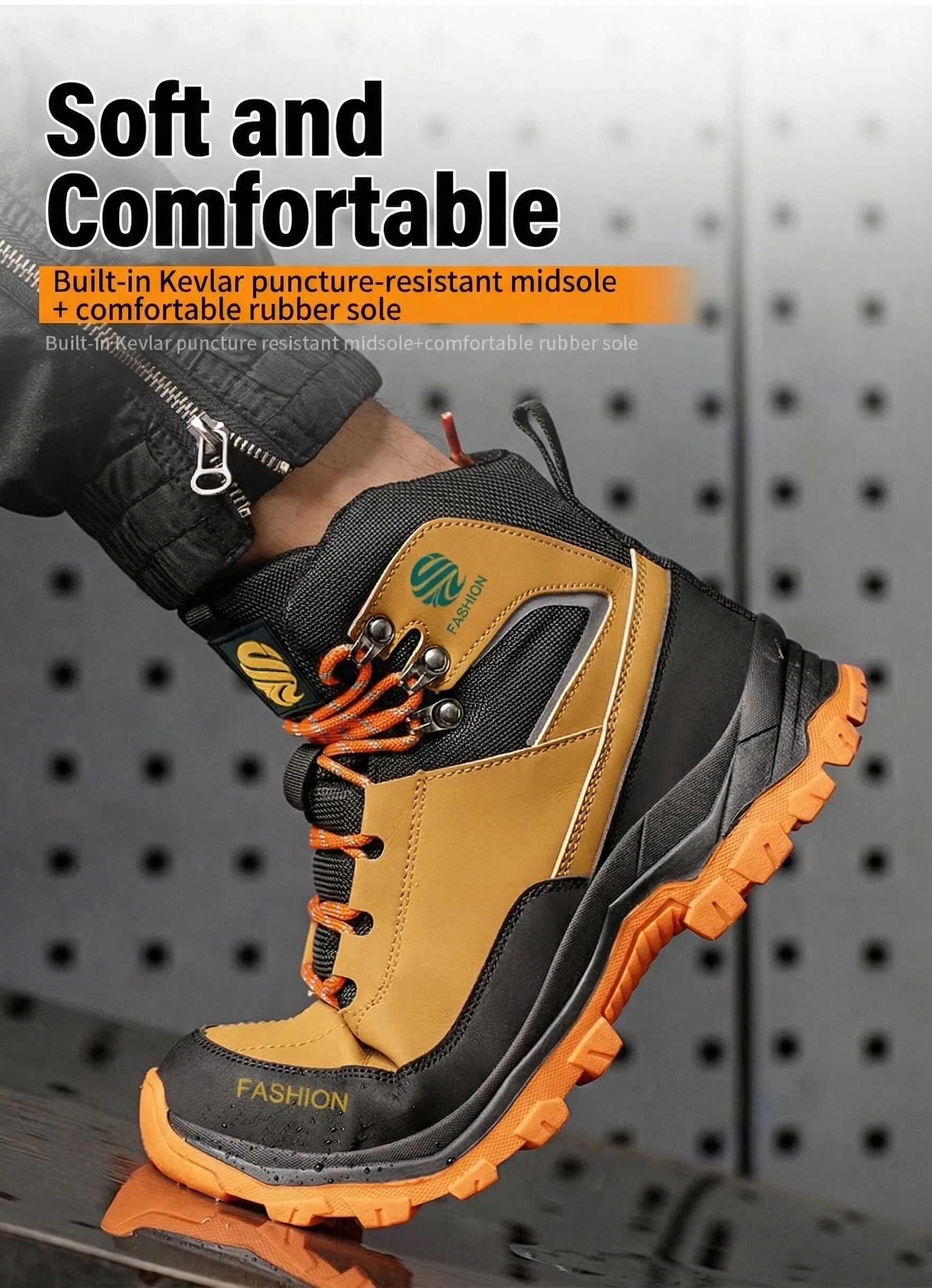 Wear Resistant Men's Safety Boots Soft Work Sneakers Anti Impact Anti Piercing Fashion Comfort Outdoor Men's Shoes