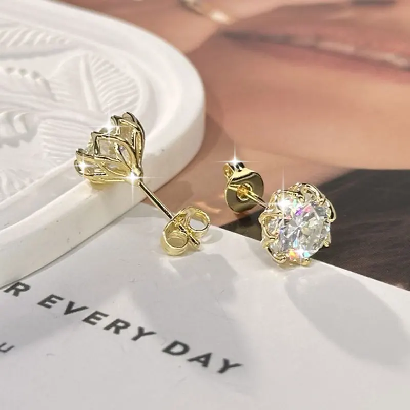 Lnngy Certified 6.5MM/8MM Moissanite Stud Earring 14K Gold Filled Solitaire Earrings for Women Romantic Dazzling Jewelry Gift
