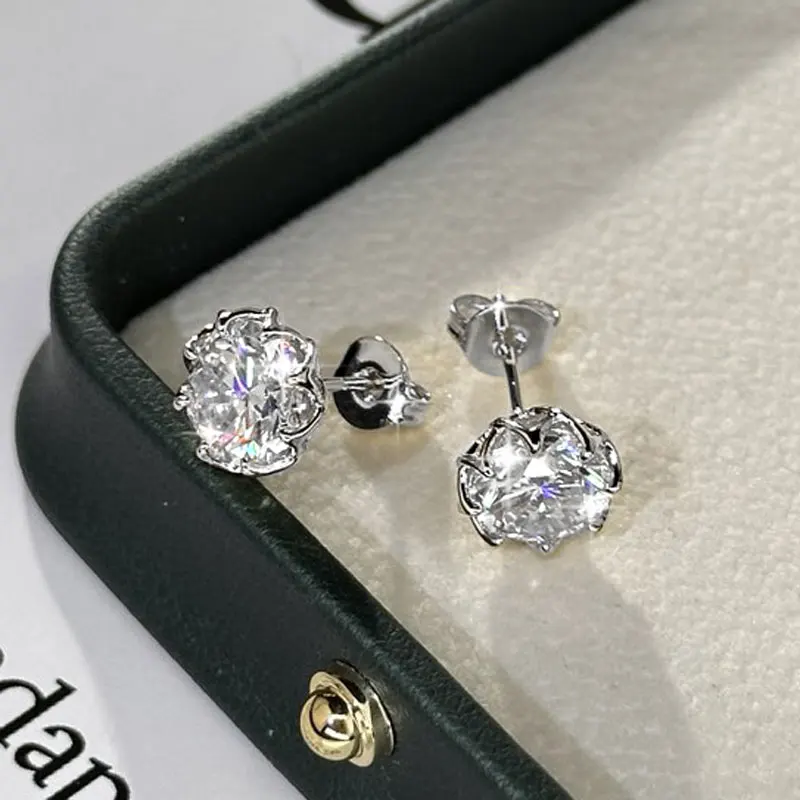 Lnngy Certified 6.5MM/8MM Moissanite Stud Earring 14K Gold Filled Solitaire Earrings for Women Romantic Dazzling Jewelry Gift