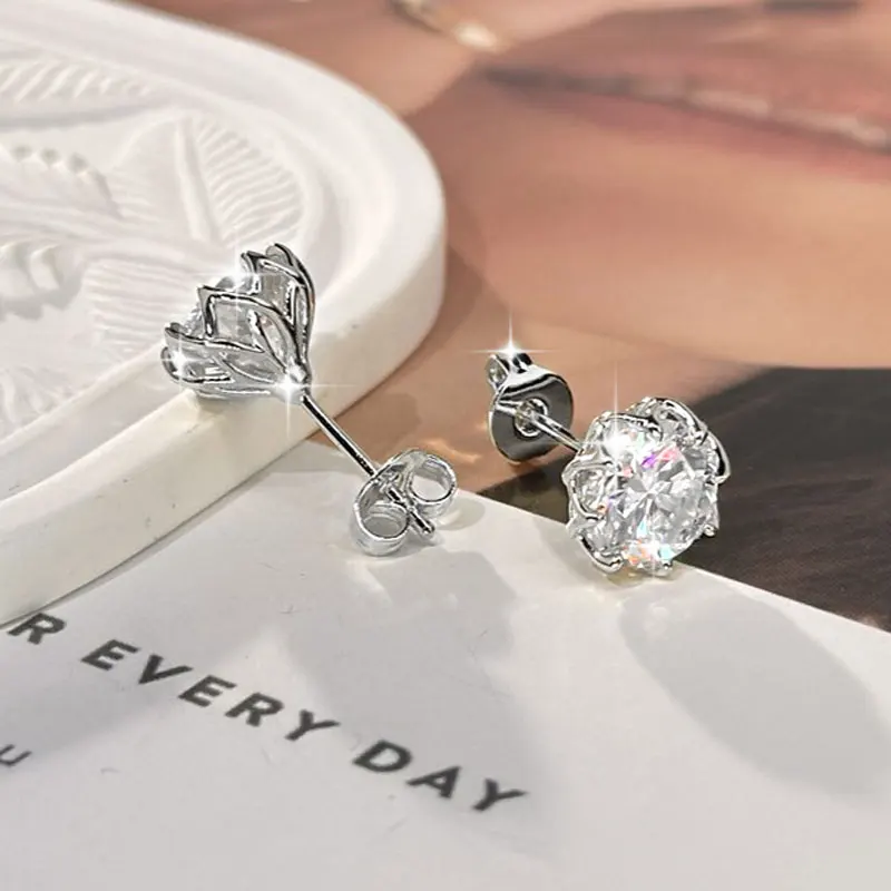 Lnngy Certified 6.5MM/8MM Moissanite Stud Earring 14K Gold Filled Solitaire Earrings for Women Romantic Dazzling Jewelry Gift