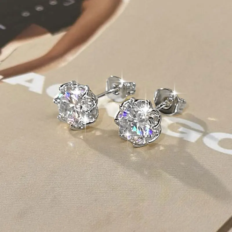 Lnngy Certified 6.5MM/8MM Moissanite Stud Earring 14K Gold Filled Solitaire Earrings for Women Romantic Dazzling Jewelry Gift