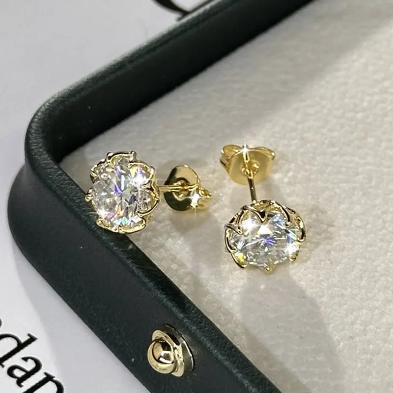 Lnngy Certified 6.5MM/8MM Moissanite Stud Earring 14K Gold Filled Solitaire Earrings for Women Romantic Dazzling Jewelry Gift