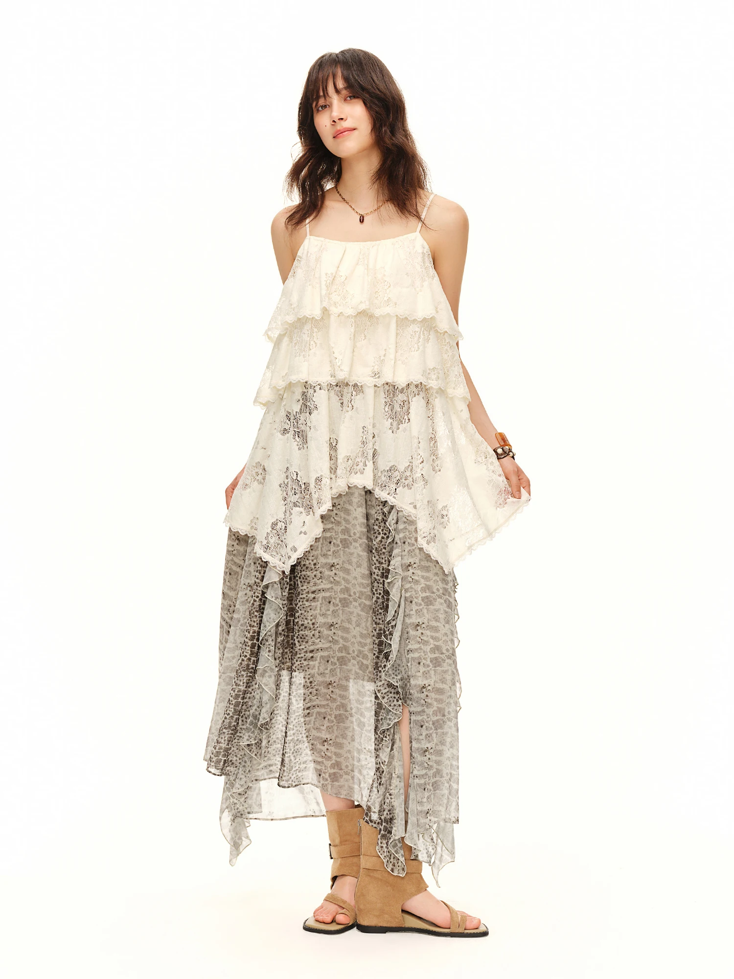 DUSHU Women's 2026 Summer New Arrival Lace Camisole Top Simple Ruffled Vacation Style Blouse Multiple Sizes for All Body Types