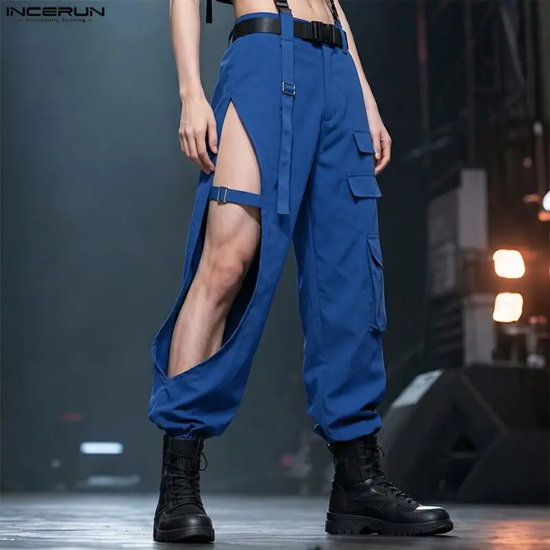 INCERUN Men Pants Solid Button Hollow Out Fashion Cargo Pants For Man Streetwear Joggers 2026 Fashion Casual Trousers Pantalones