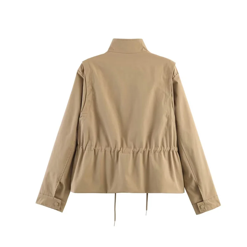 Women's Jacket 2026 New Fashion Long-Sleeve Drawstring Waist Stand-Collar Jacket Casual Chic Personality Autumn Ladies Coat