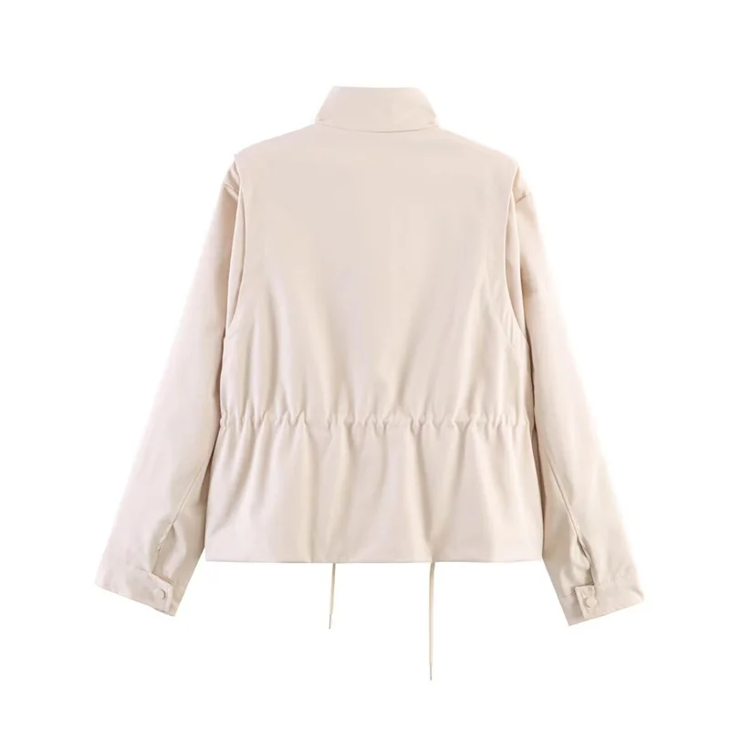 Women's Jacket 2026 New Fashion Long-Sleeve Drawstring Waist Stand-Collar Jacket Casual Chic Personality Autumn Ladies Coat
