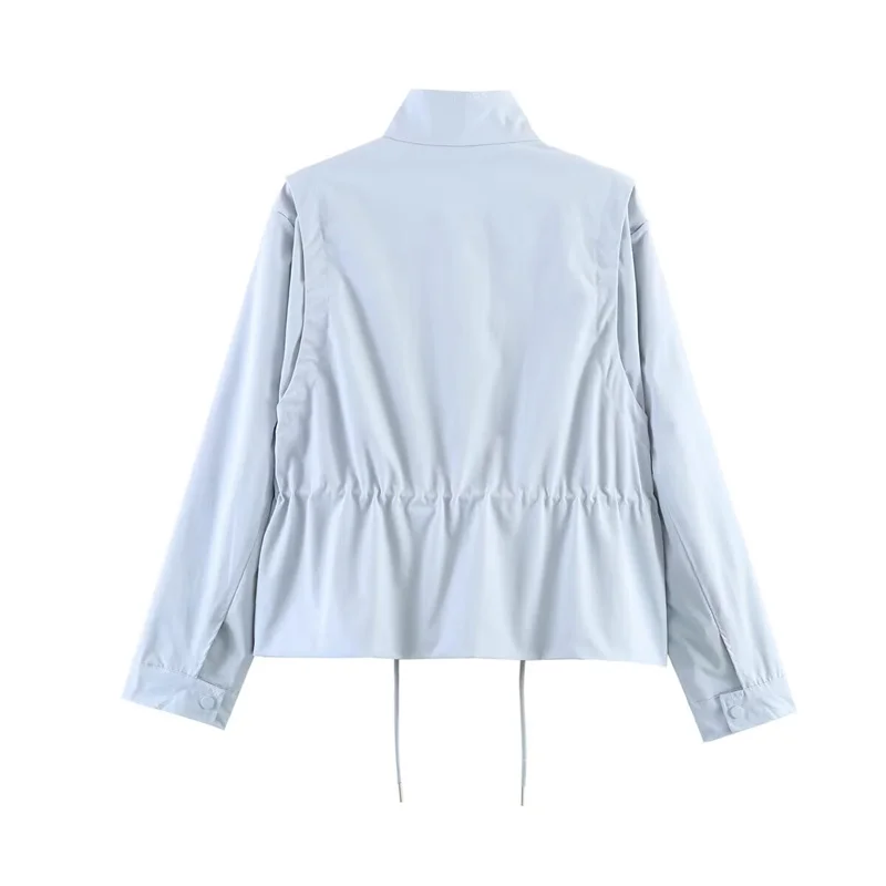 Women's Jacket 2026 New Fashion Long-Sleeve Drawstring Waist Stand-Collar Jacket Casual Chic Personality Autumn Ladies Coat