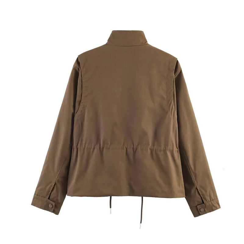 Women's Jacket 2026 New Fashion Long-Sleeve Drawstring Waist Stand-Collar Jacket Casual Chic Personality Autumn Ladies Coat