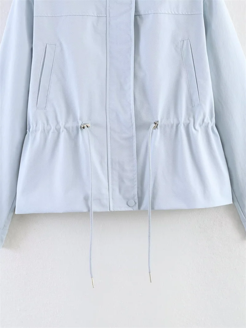 Women's Jacket 2026 New Fashion Long-Sleeve Drawstring Waist Stand-Collar Jacket Casual Chic Personality Autumn Ladies Coat