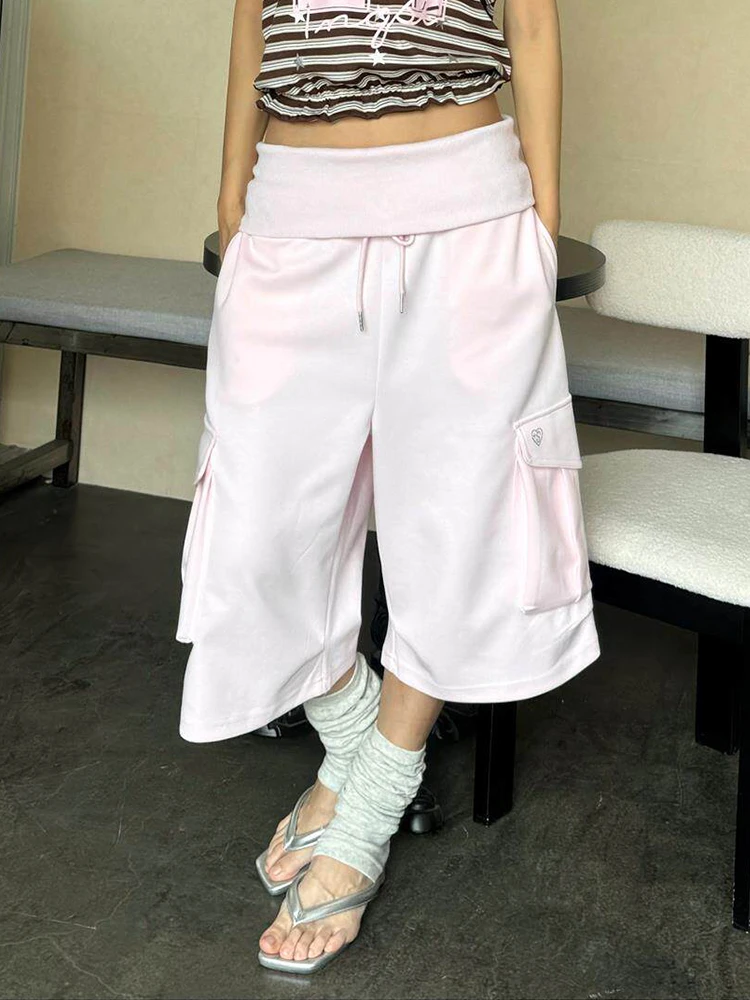 Tonngirls Korean Style Baggy Pants Women Medium Waist Sweatpants With Pocket Y2k Vintage Calf-length Pants Streetwear Trousers