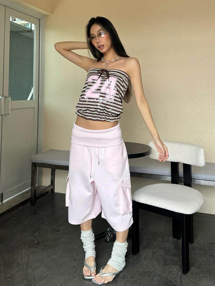 Tonngirls Korean Style Baggy Pants Women Medium Waist Sweatpants With Pocket Y2k Vintage Calf-length Pants Streetwear Trousers