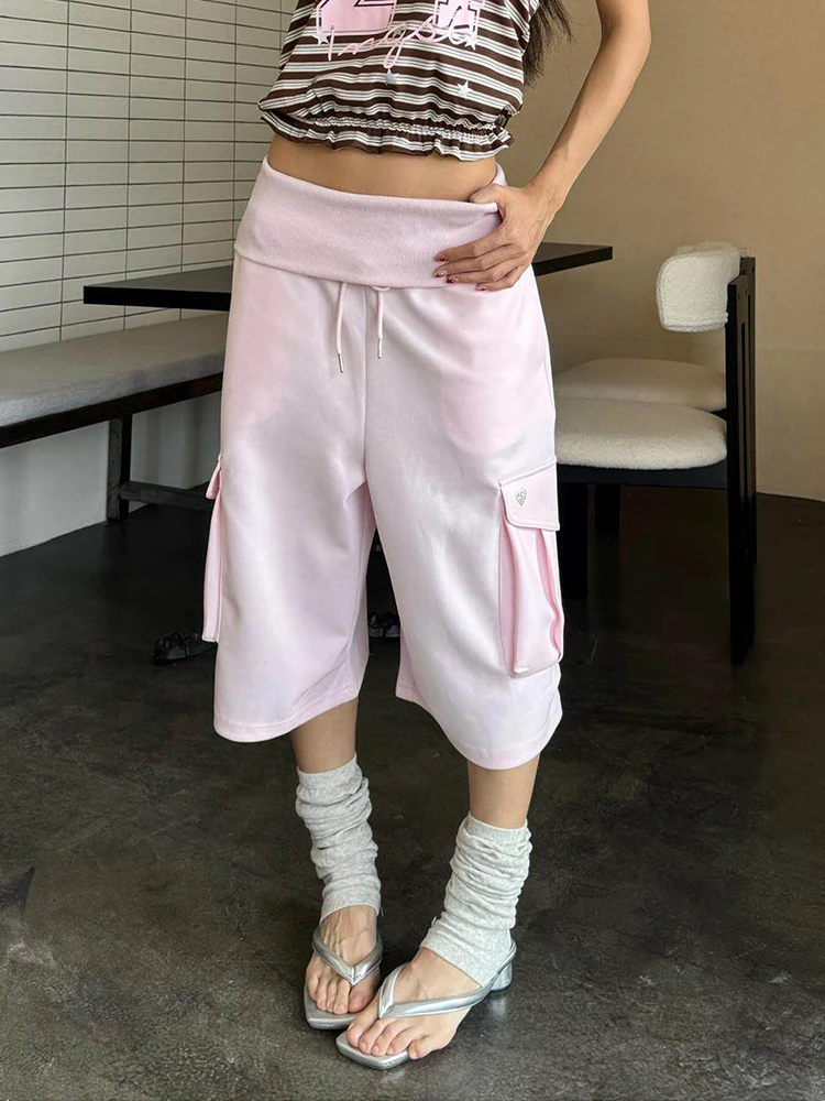 Tonngirls Korean Style Baggy Pants Women Medium Waist Sweatpants With Pocket Y2k Vintage Calf-length Pants Streetwear Trousers